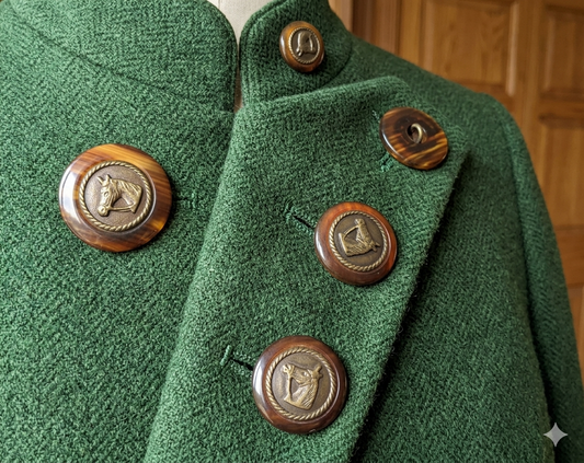 Bottoni Stile Equitazione, Base Marrone con Metallo Anticato, Decorazione Cavallo, 2 Pezzi