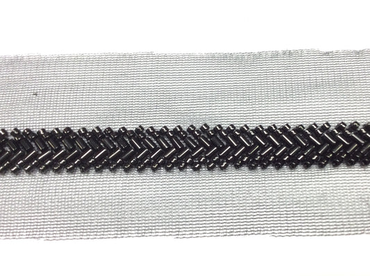 1 mt Passamaneria Decorativa con Perline Nere, Nastro Ornamentale per Cucito, cm 1,2