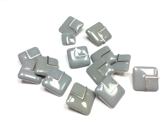 Bottoni Vintage Anni 60, Quadrati, Grigi con Dettagli Argento, Set di 17 Pezzi, Materiale Metallico Argentato con Superficie Smaltata