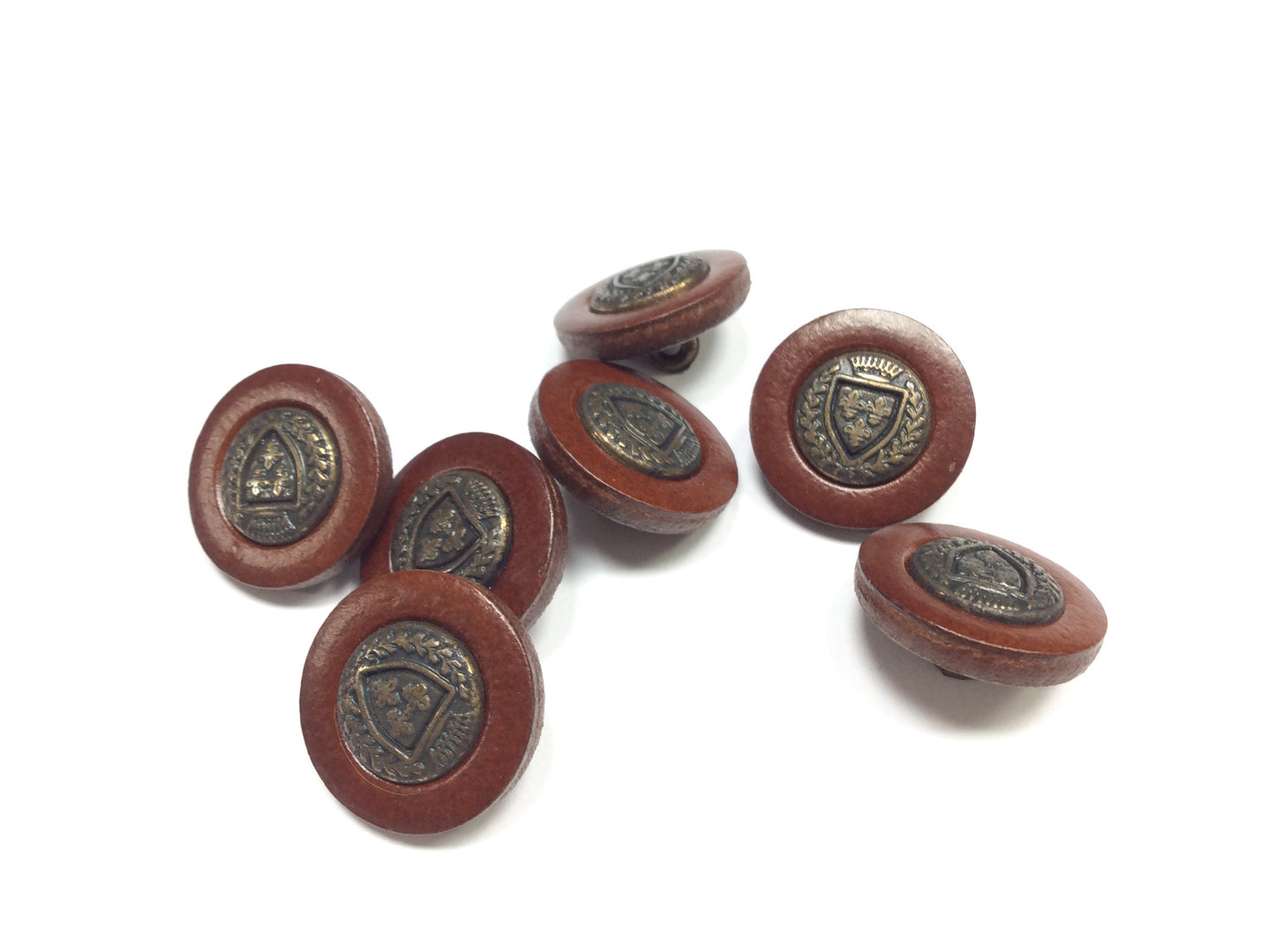 Bottoni Vintage 18mm – Stemma Araldico e Gigli – Effetto Cuoio e Metallo Brunito