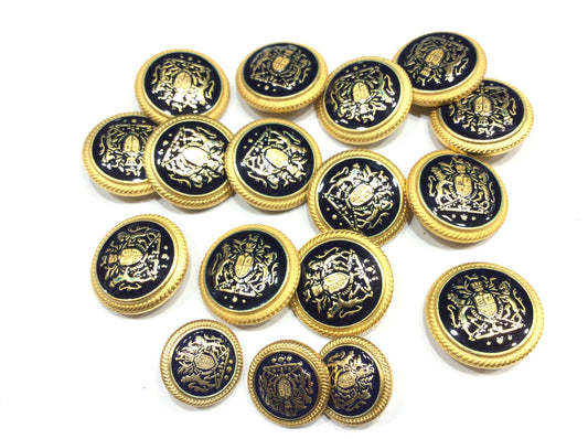 Bottoni Blazer Stile Navy – Oro e Smalto Blu Notte (20mm) - set 17 pz