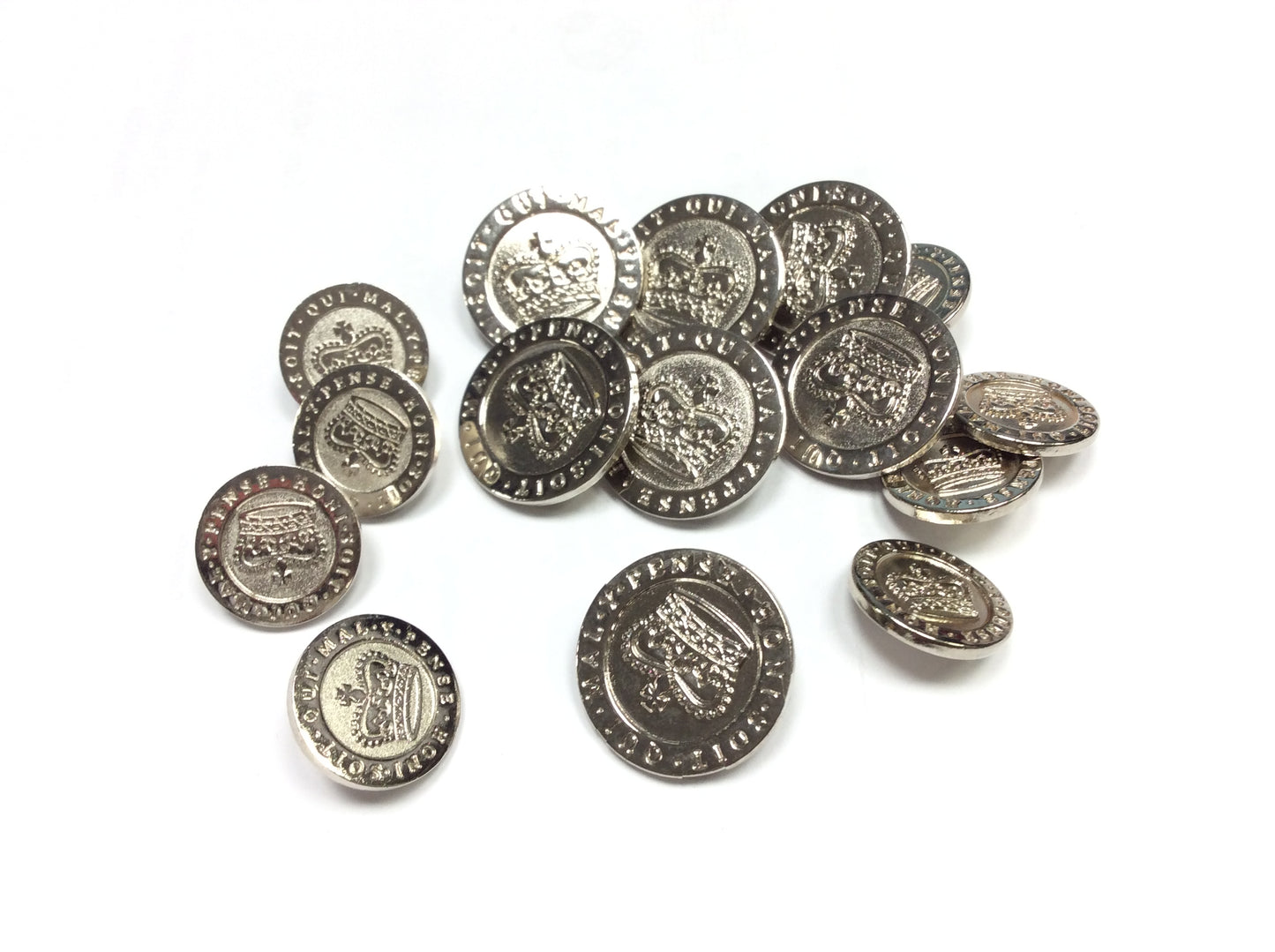 Set 14 pz Bottoni Araldici per Blazer Doppiopetto - Argento lucido - Qualità Sartoriale