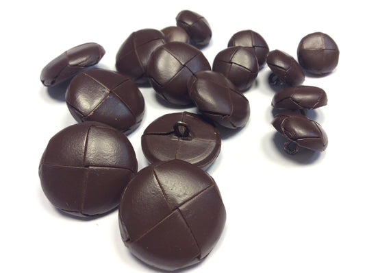 Bottoni in Pelle per Loden, Marrone Scuro, 2,8 cm, Set da 6 Pezzi