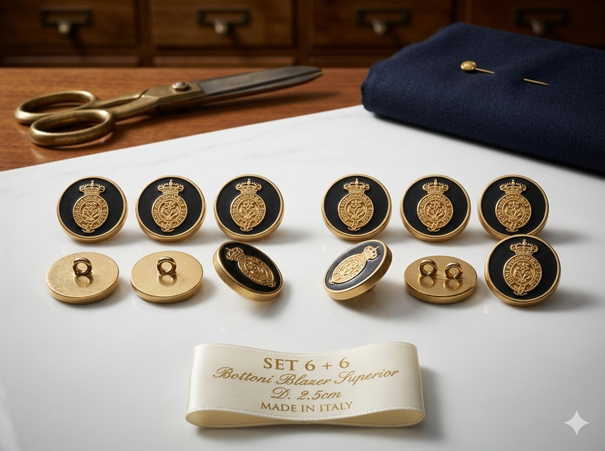 Set 12 Bottoni Blazer Araldici – Oro e Nero Opaco (6 Grandi + 6 Piccoli)