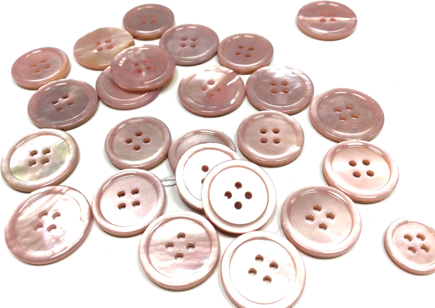 Bottone in Madreperla a 4 Buchi, Rosa, Forma Rotonda, Pezzo Singolo