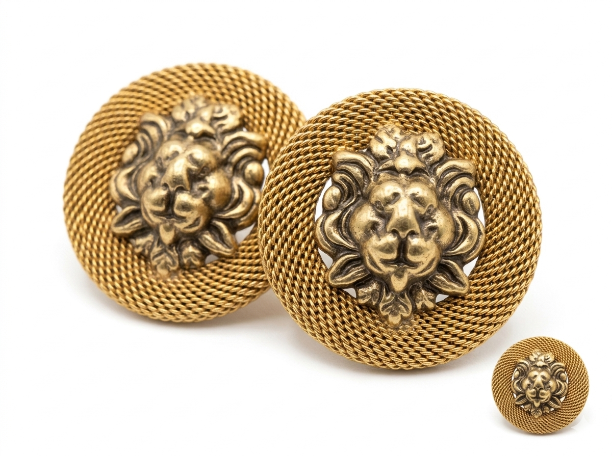 Set 2 Grandi Bottoni Gioiello MM30 + 1 MM20 Oro Antico con Testa di Leone – Stile Barocco per Giacche e Cappotti Doppiopetto – Alta Sartoria