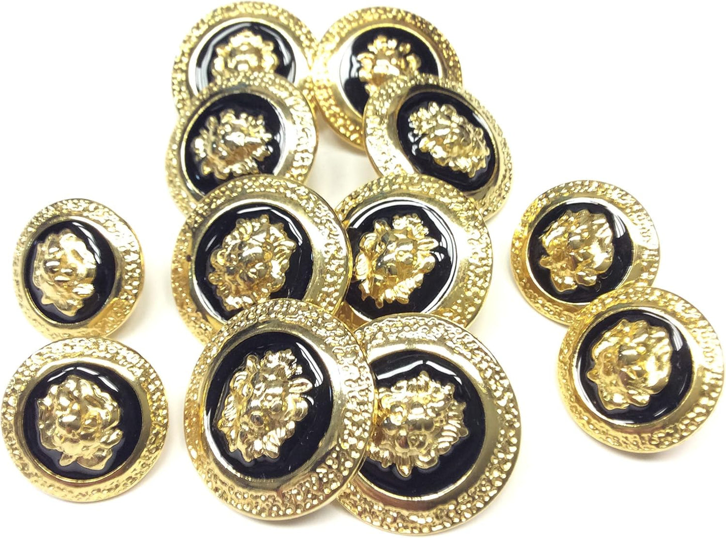 bottoni Luxury "Lion Head" in Oro e Smalto Nero – Eleganza Barocca