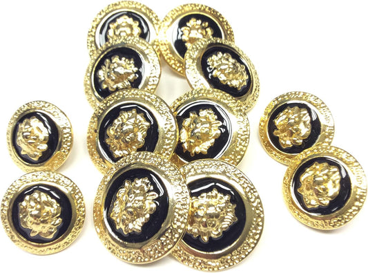 bottoni Luxury "Lion Head" in Oro e Smalto Nero – Eleganza Barocca