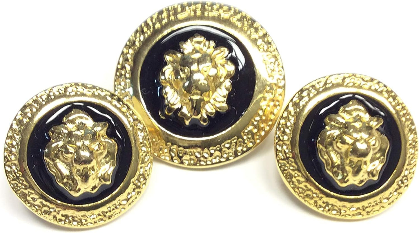 bottoni Luxury "Lion Head" in Oro e Smalto Nero – Eleganza Barocca