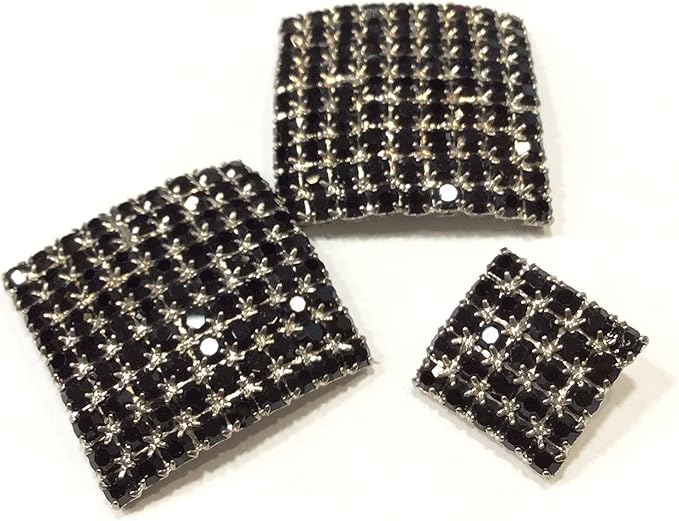 Bottoni Gioiello Quadrati con Strass Neri e Montatura Argento