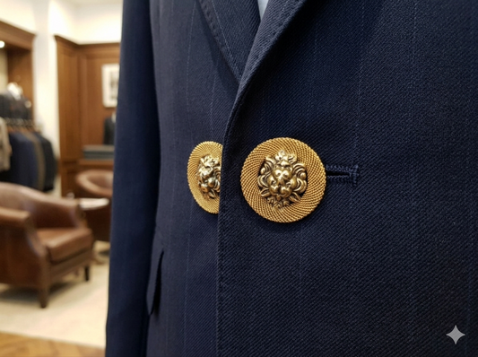 Set 2 Grandi Bottoni Gioiello MM30 + 1 MM20 Oro Antico con Testa di Leone – Stile Barocco per Giacche e Cappotti Doppiopetto – Alta Sartoria