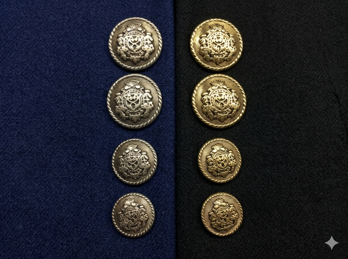 Bottoni Araldici in Stile Blazer – Finitura Oro e Argento Anticato