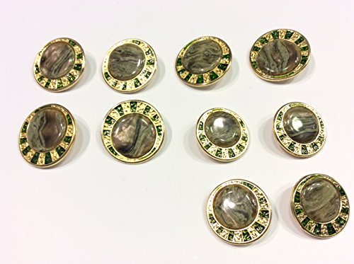 SET 10 BOTTONI GIOIELLO ORO E VERDE