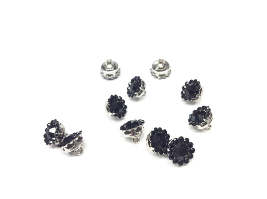 SET 10 BOTTONI GIOIELLO mm 9 fiore NERO