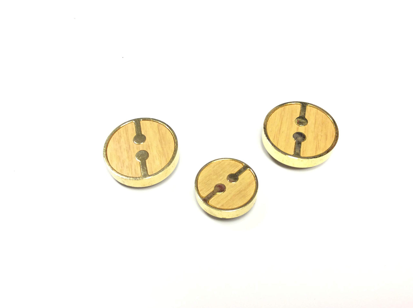 SET 12 BOTTONI COUTURE 1968 2 BUCHI ORO LEGNO BEIGE CM 2,5