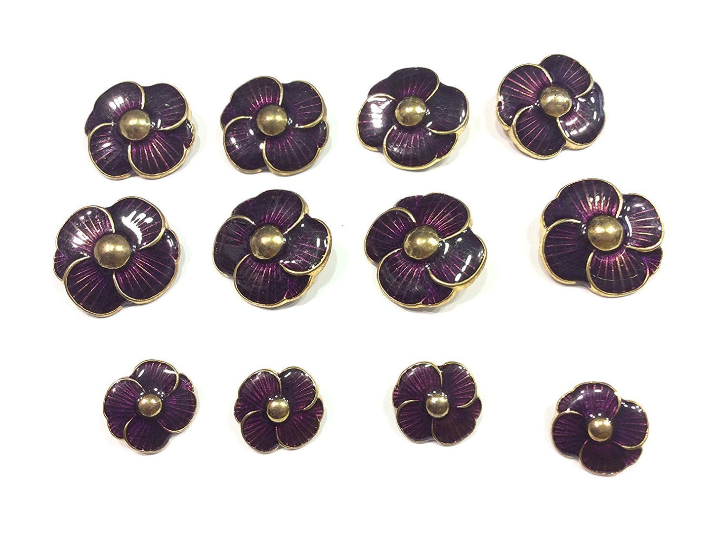 SET 12 BOTTONI GIOIELLO FIORE VIOLA E ORO MEDUSA