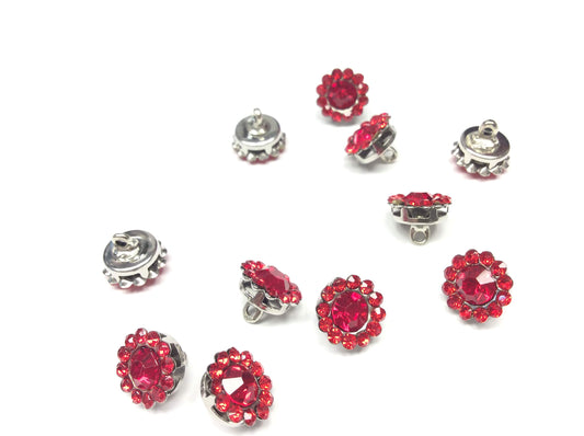 SET 10 BOTTONI GIOIELLO mm 9 fiore ROSSO