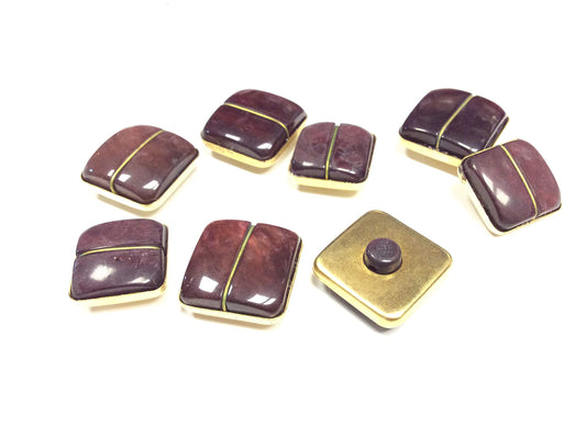 set 8 BOTTONI COUTURE 1968 QUADRATO BORDEAUX LAVORATO ORO CM 2,5