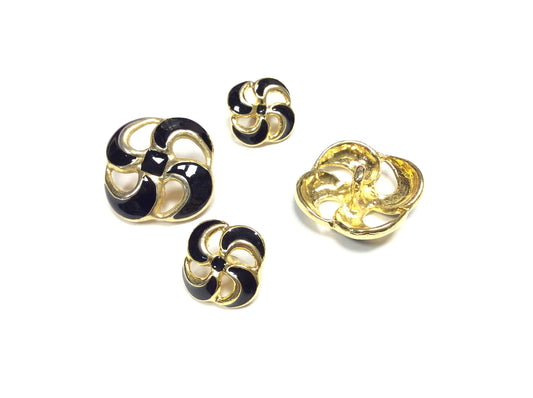 SET 4 PZ BOTTONI GIOIELLO ORO LACCATO NERO FIORE