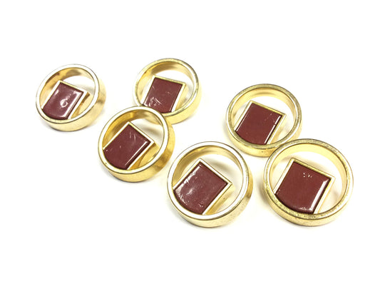 set 12 BOTTONI COUTURE 1968 QUADRATO BORDEAUX CERCHIO ORO CM 2,8