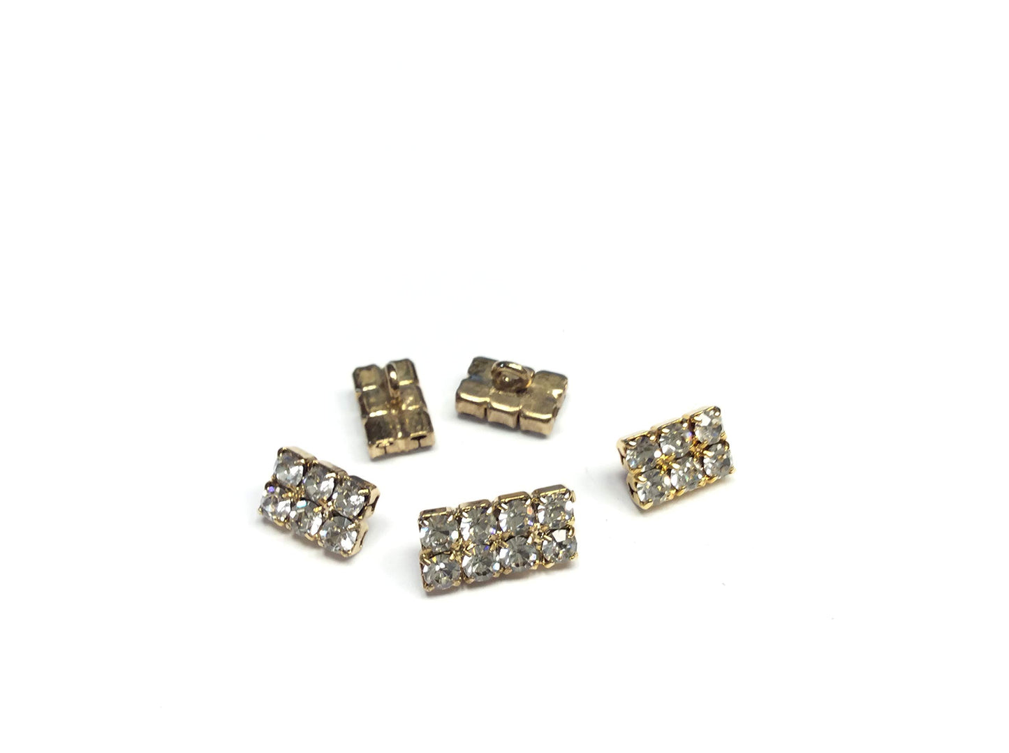 SET 5 BOTTONI GIOIELLO RETTANGOLO STRASS ORO