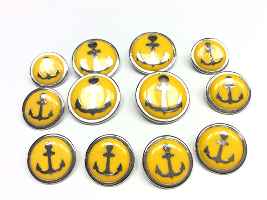 SET 12 BOTTONI vintage MARINARI GIALLO E METAL ARGENTO