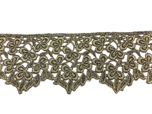 PIZZO MACRAME' DISEGNO FLOREALE CM 7 ORO BRUNITO