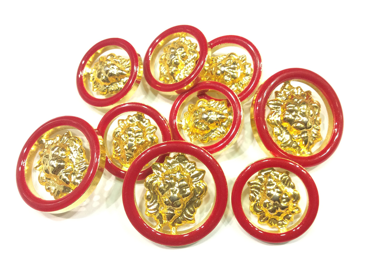 SET 9 BOTTONI METALLO LACCATO ROSSO LEONE ORO