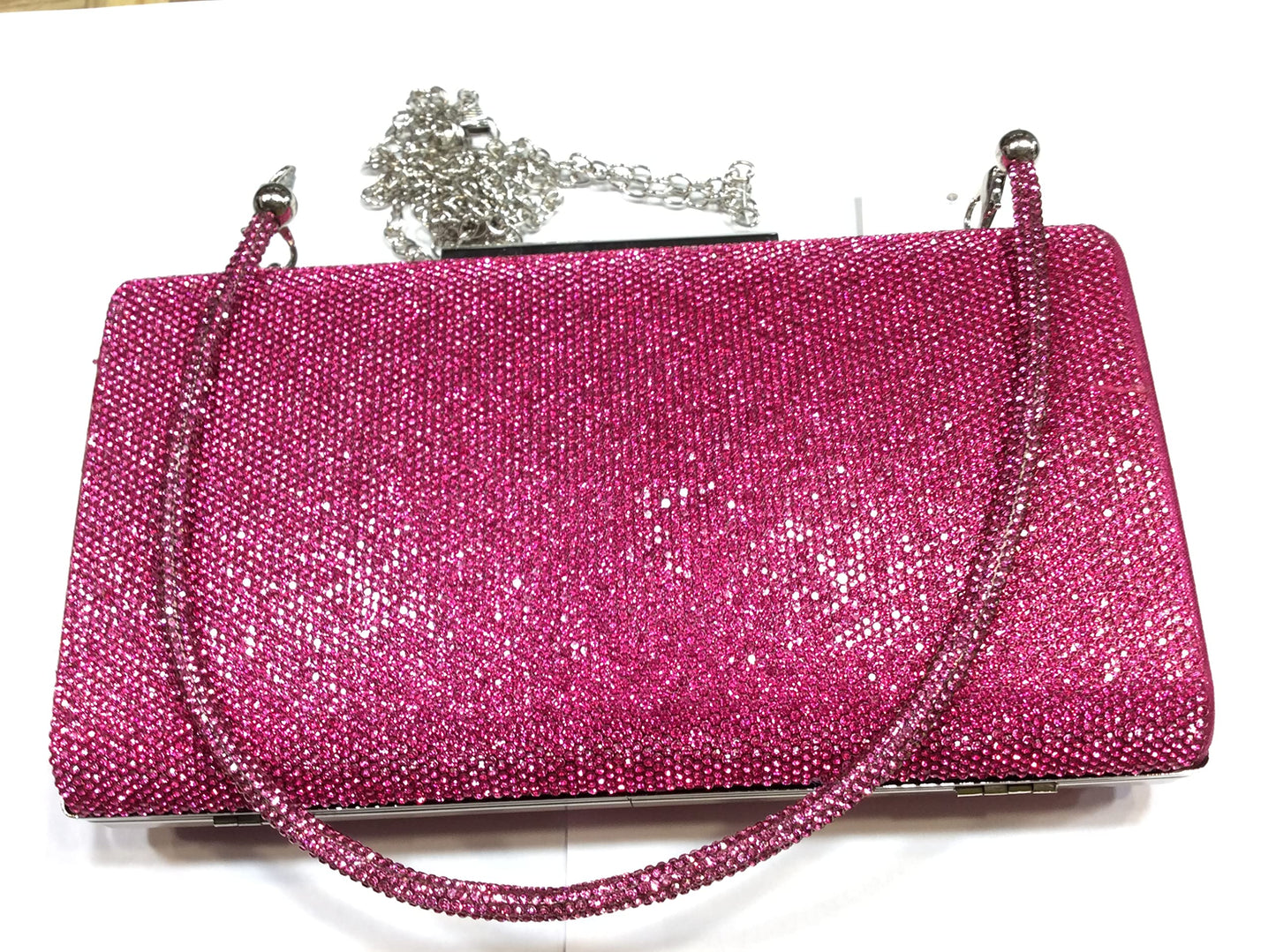 FILMODA Pochette Donna Clutch Cerimonia Borsa da Sera con strass fuxia,Borse a Tracolla Piccola, Con Catena Crossbody Busta Elegante Cocktail Festa Nuziale Borsetta, Oro