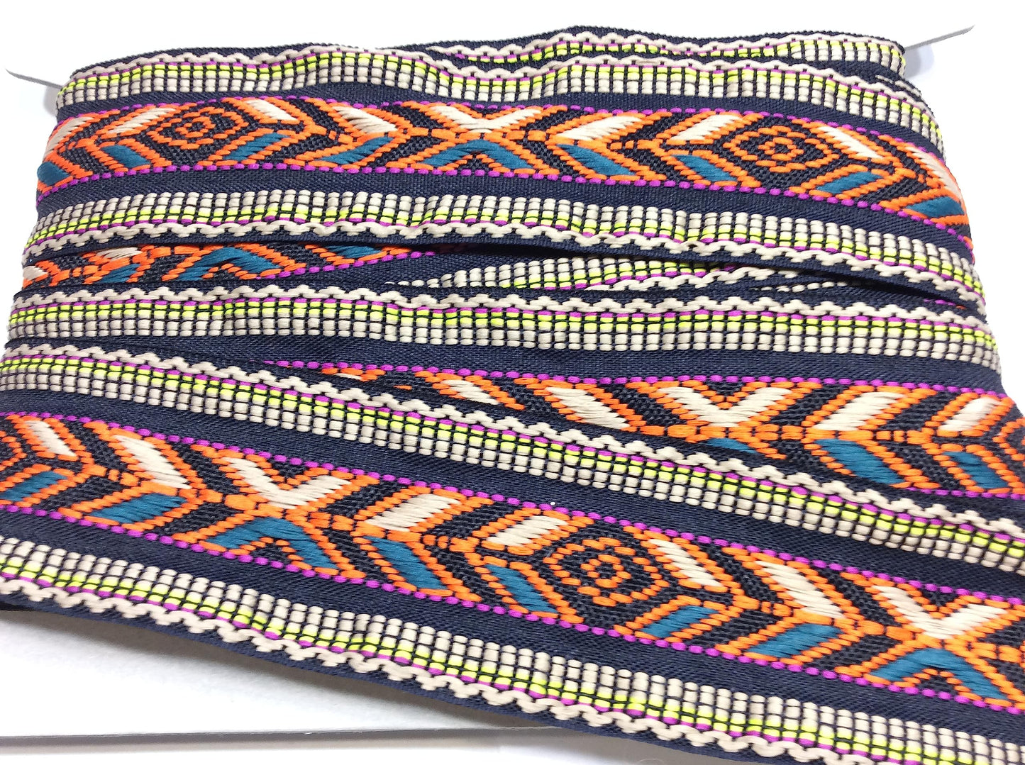 Nastro tessuto multicolor etnico cm 5 aggiunte laterali, tracolle, abbellimenti